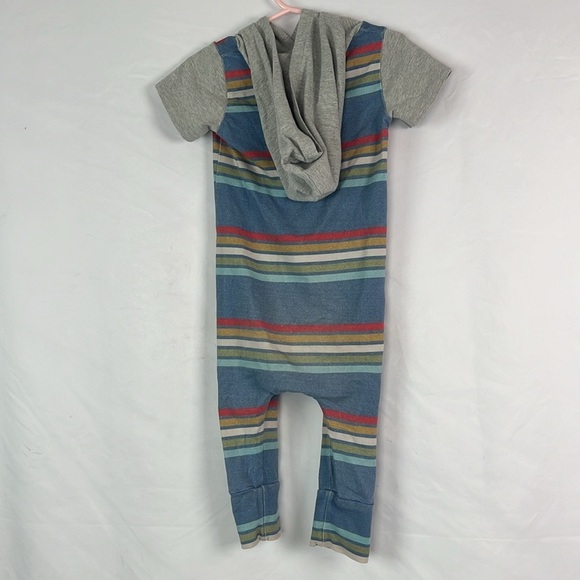 Rags short sleeved striped hooded kangaroo pocket romper - Picture 3 of 4